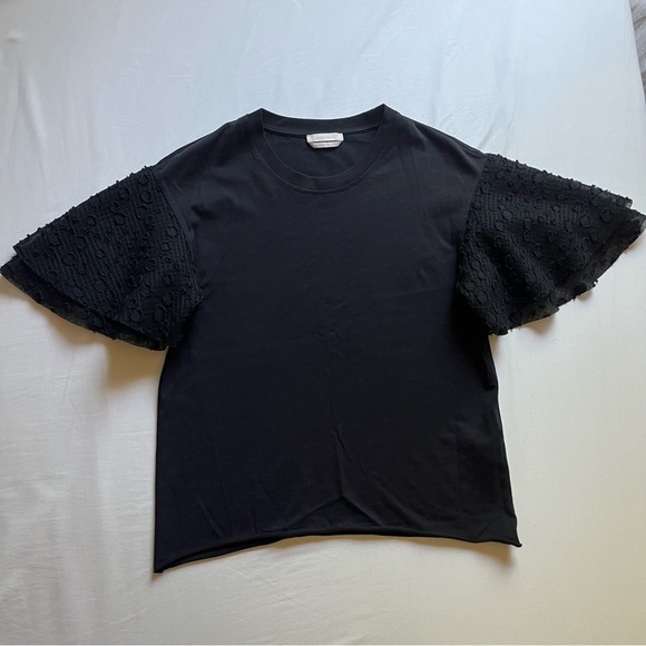 SEE BY CHLOE black knit contrast ruffle sleeve top - Picture 1 of 5